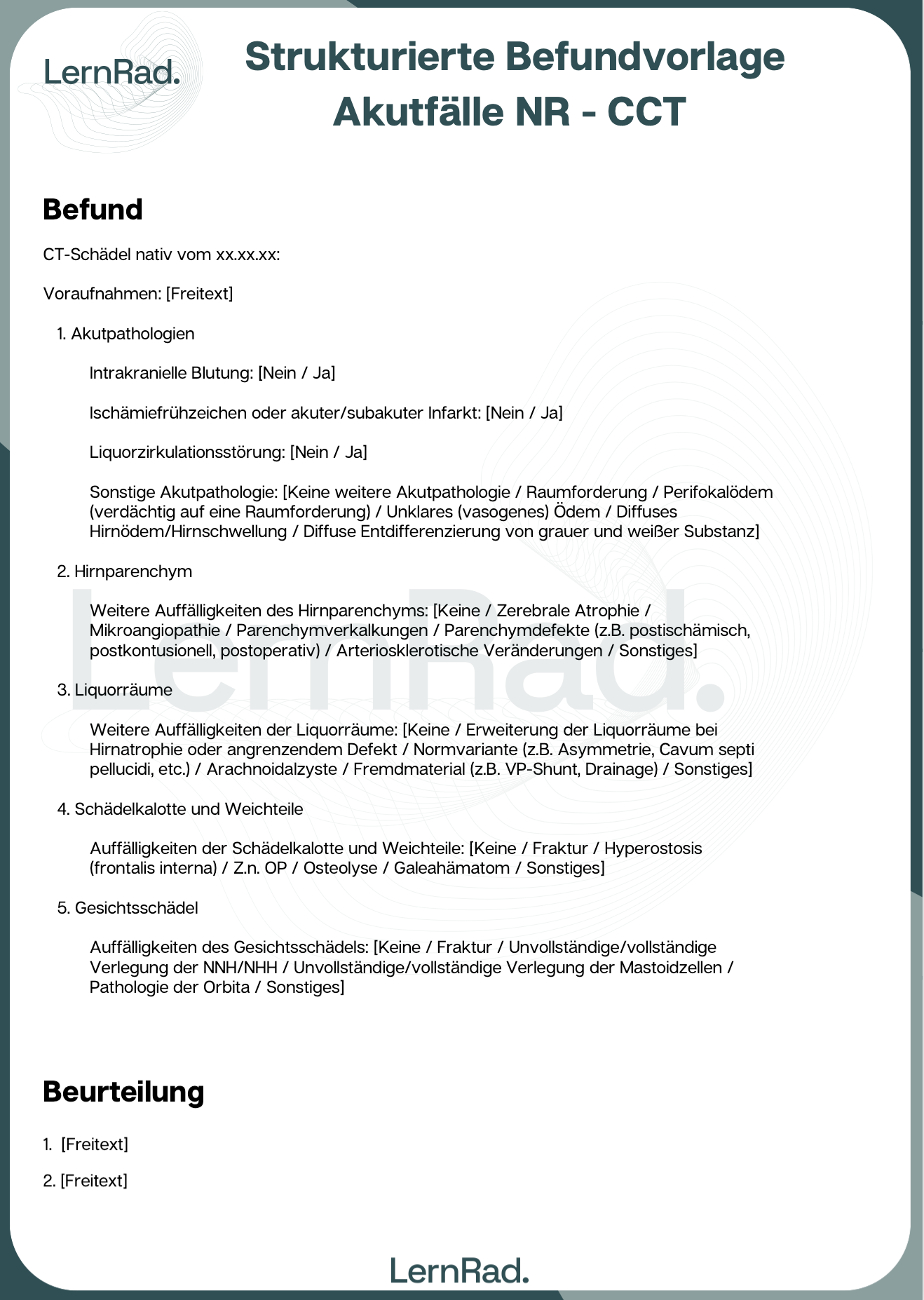 Strukturierte Befundvorlage Akutfälle CCT